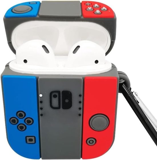 3D siliconen AirPods-hoes, schattige beschermhoes voor AirPods 1/2, schokbestendig en krasbestendig hoesje met karabijnhaak, grappig nostalgisch gamingaccessoire