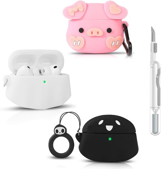 (3Pack+Reinigingspen) XMBYGY Hoes voor AirPods Pro 3e Generatie 2025 met 3-in-1 Reinigingsset, Meerdere Combinaties Siliconen Schattige Cartoon Oplaadbare Beschermhoes voor AirPods Pro 3 (G+G+P)