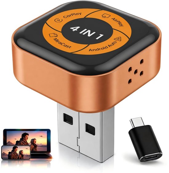 4-in-1 draadloze CarPlay-adapter voor AirPlay MirrorLink schermspiegeling - ShopVlot