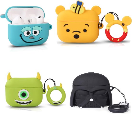 (4-pack) Hoes voor AirPods Pro 3e generatie 2025 | Schattig cartoon-skinontwerp | Siliconen hoes met karabijnhaak | Volledige bescherming | Meerdere combinaties draadloze oordopjes hoes voor AirPods