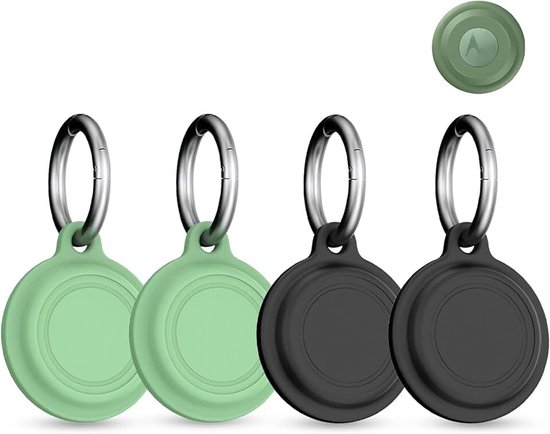 4-pack siliconen hoes voor Motorola Moto Tag Anti-Loss Tracker, daunke volledige beschermingscover (geschikt voor ouderen, huisdieren, rugzak, bagage, kinderen, sleutels) krasbestendig, zwart & groen