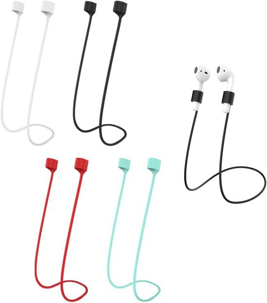 4 stuks magnetische banden, bevestigingsband, magnetische anti-verlies riemen, lengte 70 cm, compatibel met AirPods Pro/2/1-wit, zwart, rood en cyaan, Meerkleurig