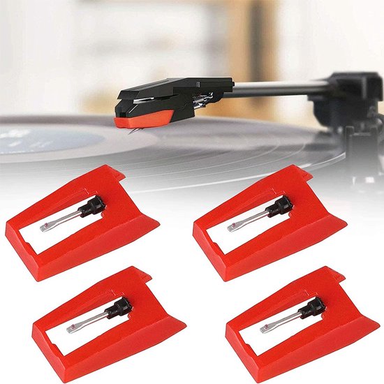 4 stuks - Naald - Platenspeler reservenaald - Premium Platenspeler Naald - universele draaitafelpinnen - Geschikt voor vinylplatenspelers, fonografen - Rood