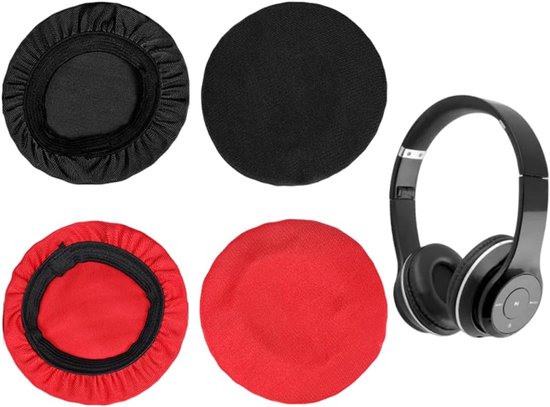 4 stuks universele hoofdtelefoonhoezen, oorkussens, geschikt voor koptelefoons van 6 tot 9 cm, herbruikbaar, zwart en rood