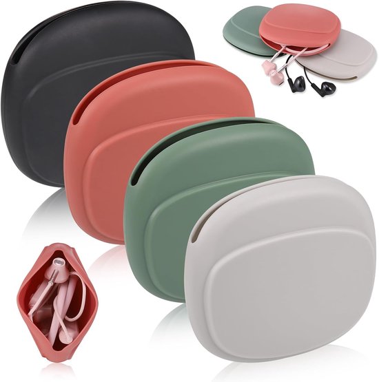 4 stuks waterdichte siliconen hoofdtelefoonhoesjes, compacte hoes, gemakkelijk mee te nemen, zachte siliconen hoes voor hoofdtelefoon, USB-kabel