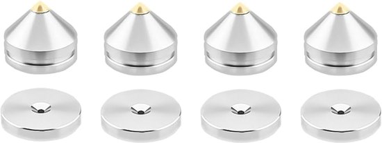 4x Luidspreker Spikes Isolatievoeten Zilver Metaal met Zelfklevende Pads voor HiFi Audio van Merkloos