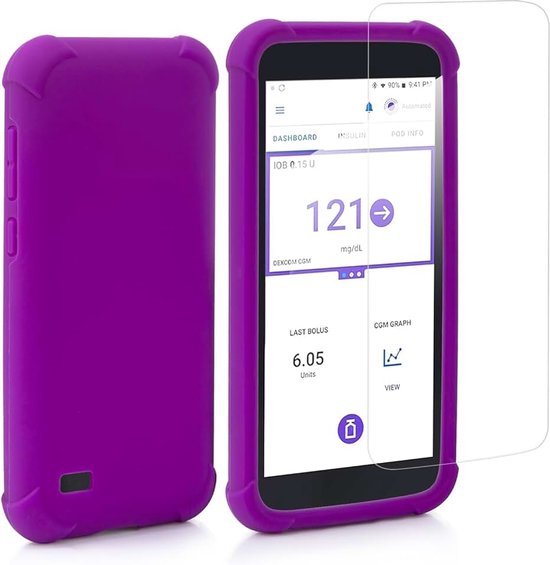 5 Beschermhoes - Omnipod 5 Sensor Siliconen Hoesje Anti-kras met Gehard Glas, Ultra Resistente Screen Protector van YOUSHARES, Paars