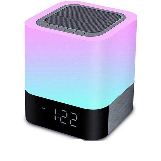 5-in-1 Bluetooth Speaker met LED Lamp, Wekker, Touch Bediening & 48 Kleuren – Draadloos, USB/TF/AUX, Handsfree Bellen van Aigoss