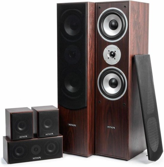 5.0 Speaker Set - Home Cinema Systeem - Film Kijken - 335 Watt RMS Vermogen - 6.5 Inch Woofer - Bruin