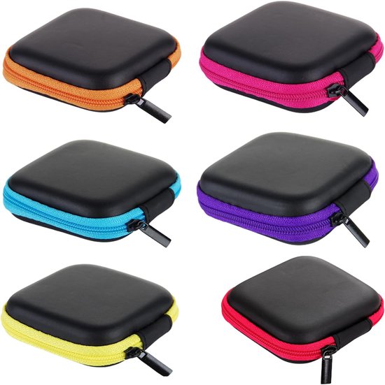 6-delige draagbare hoofdtelefooncase, mini-EVA-tas, harde koffer met ritssluiting en intern netwerk, voor koptelefoon/bluetooth-hoofdtelefoon/kleine voorwerpen/oplaadkabel/sleutels