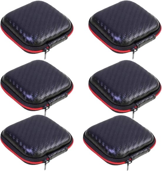 6-delige draagbare hoofdtelefoonhoes, mini EVA-tas, opbergtas, harde schaal met ritssluiting, kan worden gebruikt voor hoofdtelefoon/oordopjes/Bluetooth/oplaadkabel/sleutels en andere kleine