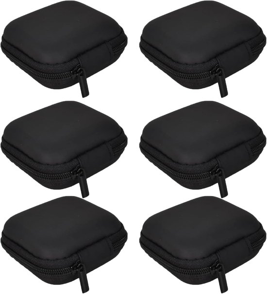 6-delige draagbare hoofdtelefoontas, mini-EVA-organizer, harde schaal met ritssluiting en interne mesh-opbergtas voor bluetooth-hoofdtelefoon, kleine apparaten, oplaadkabel/sleutels (zwart)