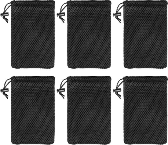 6-delige koordzakken, mini-mesh-vakken, kleine voorwerpen, draagbare opbergzak, waarin sleutels, hoofdtelefoon en accessoires kunnen worden opgeborgen.