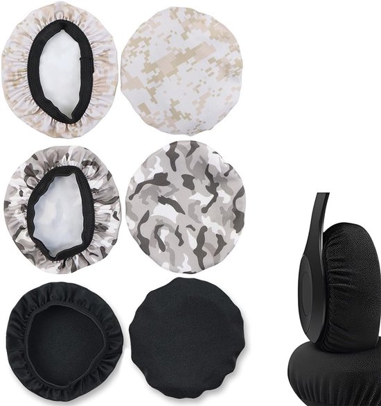 6 Stuks Afstofkappen Niet Wegwerp,Universele Koptelefoonhoesjes,Wasbaar,Herbruikbaar,Stofdicht,Geschikt voor 9 tot 10.5 cm Koptelefoons(Camouflage+Zwart)