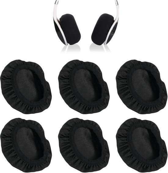 6 stuks Hoofdtelefoonhoezen Zwart, Rekbaar, Wasbaar, Ademende en Zachte Polyester Bescherming voor Oorkussens van 6 tot 7,5 cm