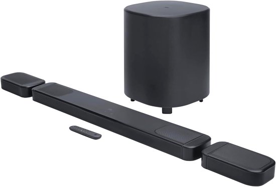 7.1.4-kanaals Bluetooth soundbar voor tv met afneembare speakers en draadloze subwoofer, Dolby Atmos en DTS:X surround sound, HDMI eARC, Wi-Fi, PureVoice en MultiBeam van JBL