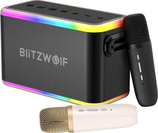 80W bluetooth-luidspreker Karaoke Bass RGB EQ 6000mAh Powerbank TF AUX - met 2 microfoons van Caliber