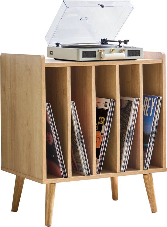 ACAZA LP Opbergsysteem - LP Houder - Lichte Eik - 56,5 x 39 x 66 cm (L x B x H) - Platenspeler Meubel - Vinyl Opbergsysteem - Platenrek - Platenkast - Platenhouder - 110 Platen