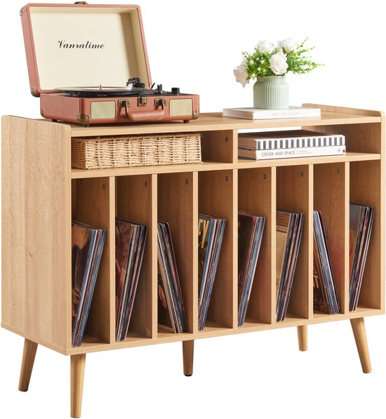 ACAZA LP Opbergsysteem - LP Houder - Premium XL - Lichte Eik - 100 x 75 x 40 cm (L x B x H) - Platenspeler Meubel - Vinyl Opbergsysteem - Platenkast - Platenhouder - 200 Platen