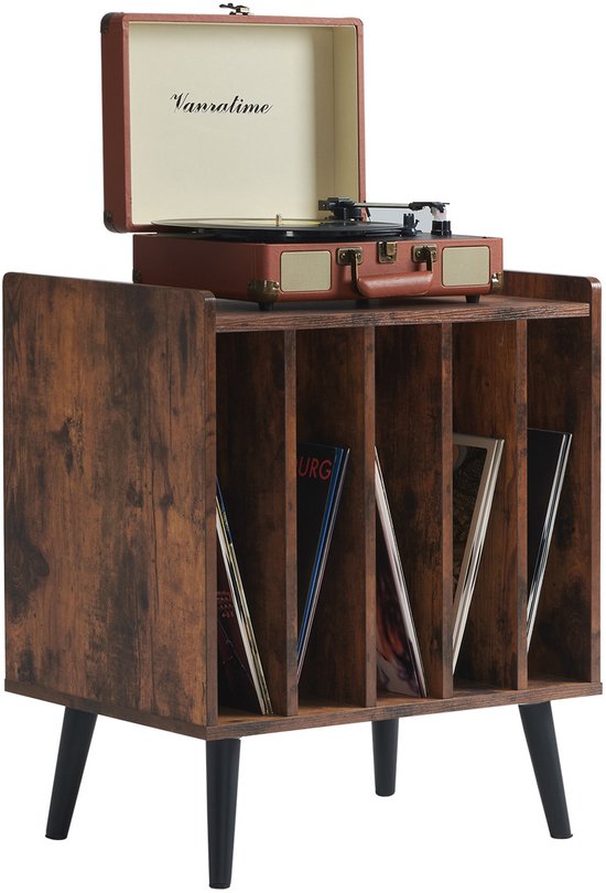 ACAZA LP Opbergsysteem - LP Houder - Vintage Bruin - 56,5 x 39 x 66 cm (L x B x H) - Platenspeler Meubel - Vinyl Opbergsysteem - Platenrek - Platenkast - Platenhouder - 110 Platen