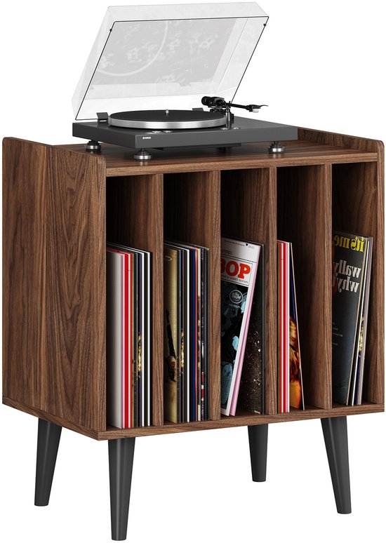 ACAZA LP Opbergsysteem - Walnoot - 56,5 x 39 x 64,5 cm (L x B x H) - Vinyl Opbergsysteem - LP Houder - Platenrek - Platenkast - Platenspelermeubel