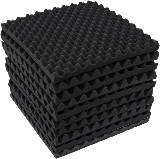 Acoustic Panels Thickened Acoustic Foam Sound Absorbing Self Adhesive High Density 3D Sound Insulation Board for Gaming Decoration, Podcasts, Sound Studio, 50 x 50 x 5 cm, Black, 10