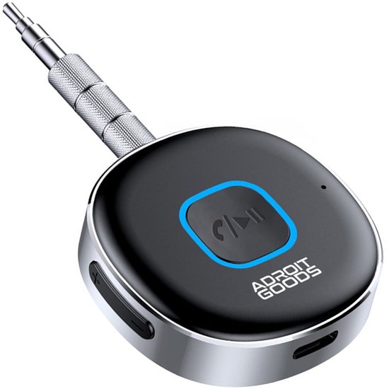 AdroitGoods Bluetooth 5.0 AUX Adapter - Draadloze Audio Ontvanger - 3,5 mm Jack - Auto & Speakers - Handsfree - Microfoon - USB-C - 10+ Uur - Zwart