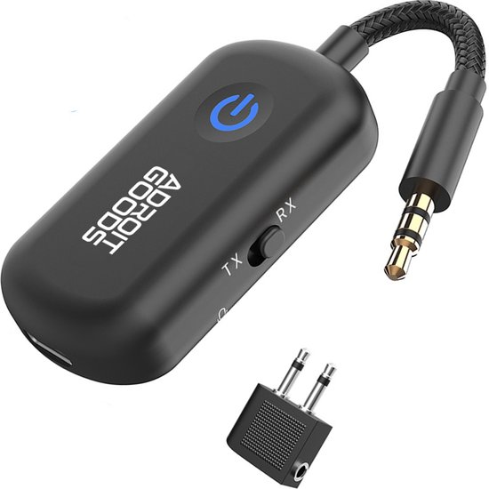 AdroitGoods Bluetooth 6.0 Audioadapter - 2-in-1 Zender en Ontvanger - AUX 3,5 mm - Vliegtuig, Auto en TV - 20 Uur Accu - USB-C - Dubbele Koppeling