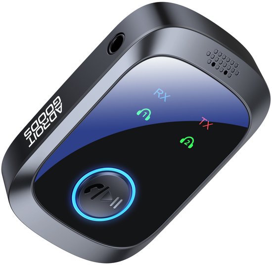 AdroitGoods Bluetooth Audio Adapter RX TX 2-in-1 Draadloze Zender Ontvanger AUX 3.5mm Low Latency Dual Pairing USB-C Oplaadbaar