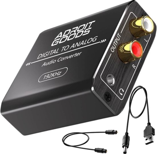 AdroitGoods Digitaal naar Analoog Audio Converter – Optical Toslink & Coaxiaal naar RCA Adapter, 192kHz DAC, Stereo Audio Converter voor TV, PS5, Xbox, Versterker