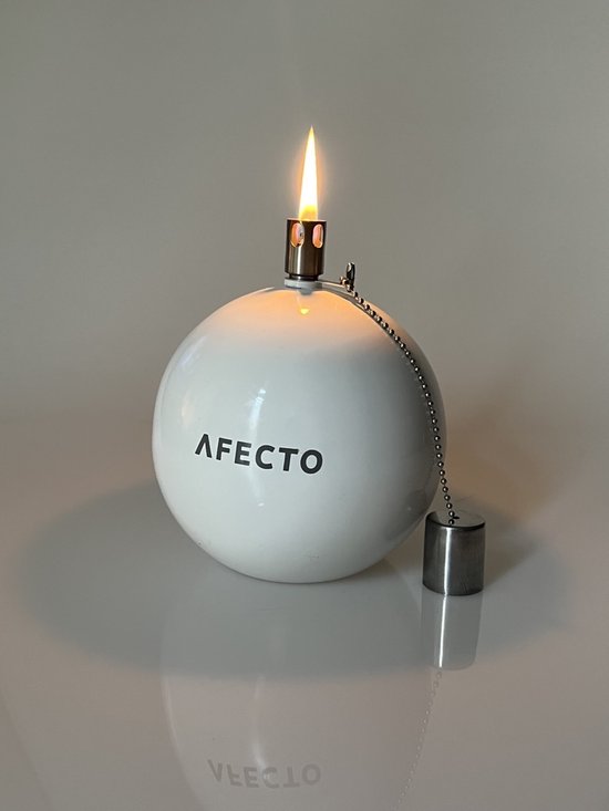 Afecto witte Oliebrander - olielamp - Hoogte: 10 cm, Breedte: 9 cm - Voorzien van een duurzame glasvezel lont van Afecto