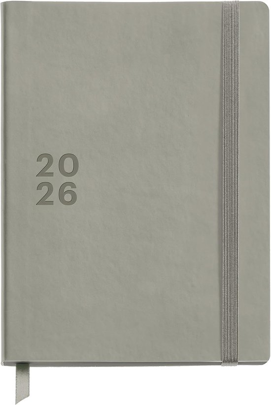 - Agenda 2026, dag per pagina, vergelijkbaar met A5+ (155 x 213 mm), dagplanner, genaaide omslag in lederlook, papier 100 g/m², elastische bandsluiting en qua kleur afgestemde snit