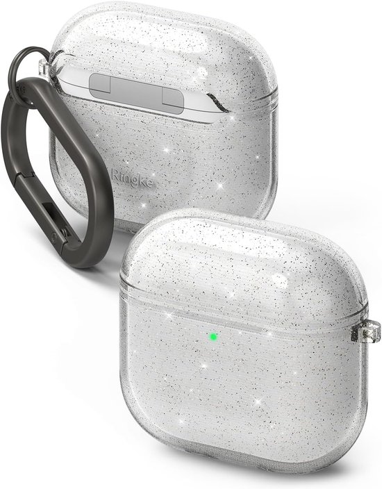 Air voor AirPods 4 Case - Hoesje met Karabijnhaak Zacht Flexibel TPU Slank Transparant Glitter Schokbestendig Ondersteunt Draadloos Opladen Cover - Glitter Clear