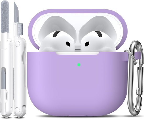 Airpods 4e generatie hoes met reinigingsset, zachte siliconen hoes met sleutelhanger, volledige beschermhoes voor mannen vrouwen, compatibel met de nieuwste Apple Airpods 4, paarse banaan