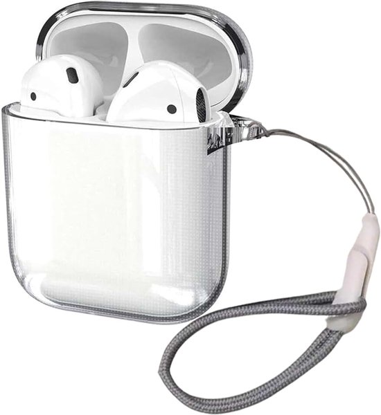 AirPods-hoes, AirPods 1/2 (2019) Beschermhoes met karabijnhaak, schokbestendige LED zichtbare draadloze oplaadhoes - Kristalhelder
