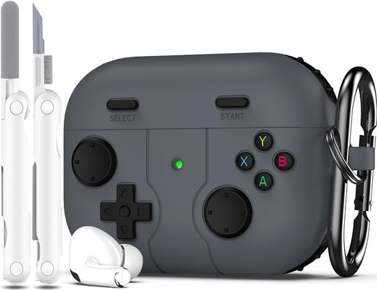 AirPods Pro 2e/1e generatie hoes cover met reinigingsset, klassieke handheld gameconsole design case zachte huid siliconen beschermend voor AirPods Pro Case 2023/2022/2019 - Grijs