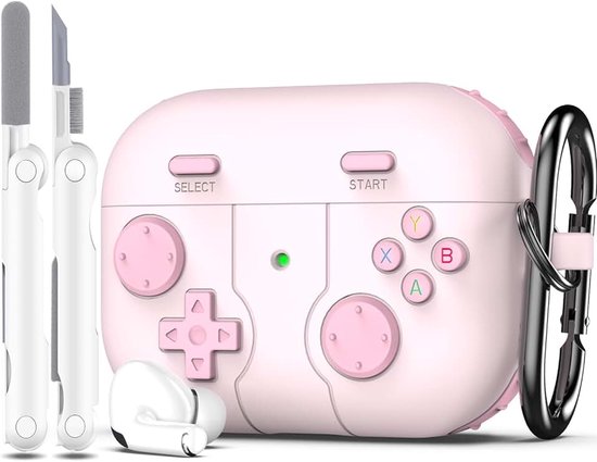 AirPods Pro 2e/1e generatie hoes cover met reinigingsset, klassieke handheld gameconsole design case zachte huid siliconen beschermend voor AirPods Pro Case 2023/2022/2019 - roze