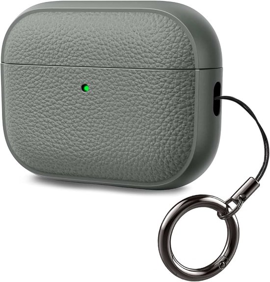 AirPods Pro 3 hoes 2025, zachte TPU-hoes voor Apple AirPods Pro 3 met polsband, lederen touch-design, boomtextuur, Airpods Pro 3 case, grijs