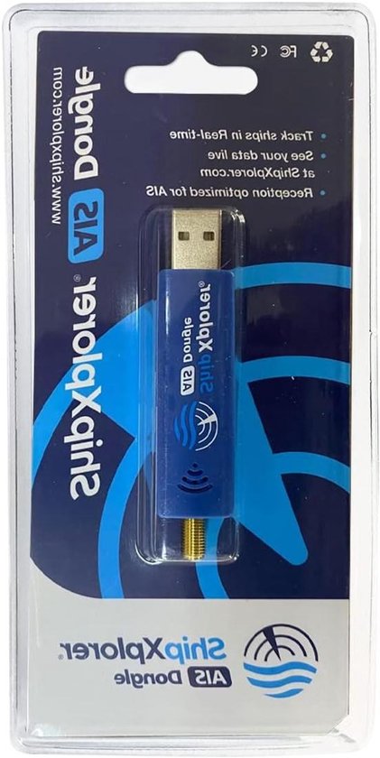 AIS Dongle Ontvanger - Scheepsontvanger AIS - Schepen Volgen - Tweekanaals Ontvangst - 9 x 2 x 1 cm - Blauw