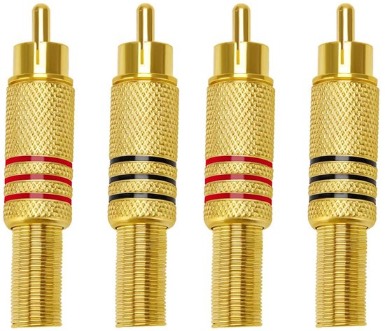 Allecto Audio-stekker - 4 stuks - Hoge belastbaarheid - Rood en zwart - Voor multimedia - Audio-signaalverbinding