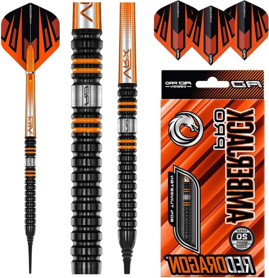 Amberjack Pro Softip Serie Premium Tungsten Dartset met Flights en Stelen - RED DRAGON - Kwaliteits Darts van Amber