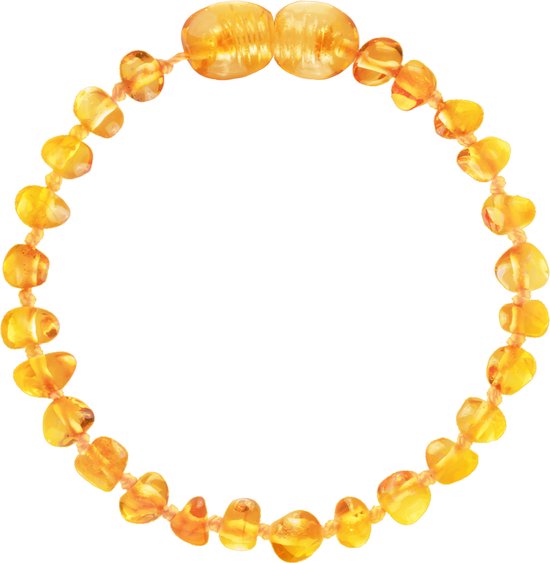 Amberos Barnsteen Armband Baby - Originele Baltische Barnsteen - Enkelbandje - Barnsteen Armband Kind - Kraamcadeau - Baby cadeau - 14 cm - Honey van Amber