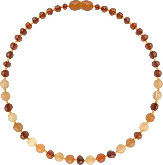Amberos Barnsteen Ketting Baby - Originele Baltische barnsteen - Kinderketting - Kraamcadeau - Baby Cadeau - 32 cm - Cognac/Aventurijn van Amber