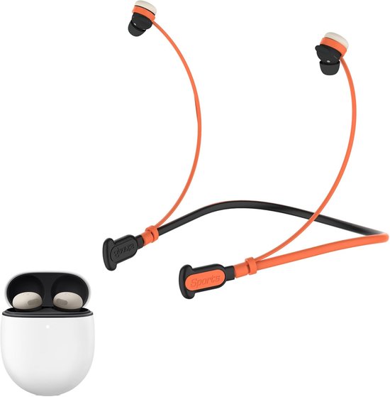 Anti-verliesstrap voor Google Pixel Buds 2a (2025) en Pro 2 (2024), zachte siliconen, antislip textuur, beschermend ultralicht, perfecte pasvorm voor sport, outdoor en dagelijks gebruik (zwart-oranje)