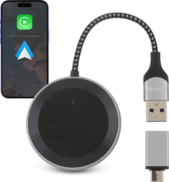 Apple CarPlay & Android Auto Dongle - Draadloze Carplay en Android Auto - USB-C + USB-A - Verbind Automatisch - Saaf D200 Plus van Saaf