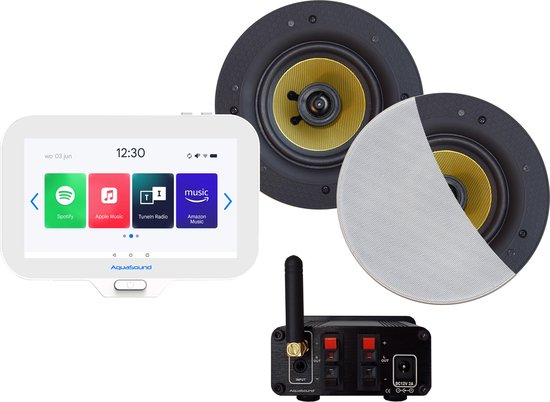 AquaSound EMN30-RW N-Joy Badkamerradio set 30 watt met Rumba speakers van AquaSound