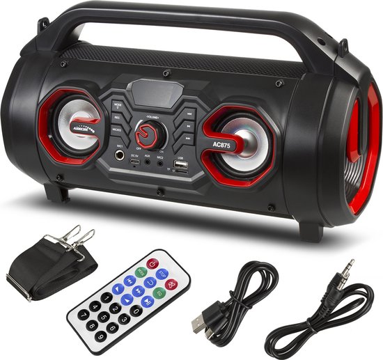 Audiocore AC875 Bazooka Draagbare Bluetooth-luidspreker Boombox 30W (20W + 5Wx2) IPX4 Spatwaterdicht / Radio / microSD / Aux-In / USB / Verlichting / Microfoonpoort / Afstandsbediening van Audi