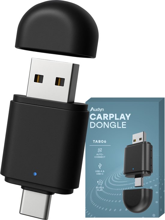 Audyn CarPlay Dongle - USB & USB-C - Geschikt voor Android Auto & Apple Carlpay - CarPlay Draadloos - Auto Dongel - Wireless van Audyn