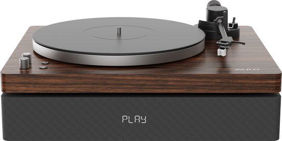 Aulo - Vinyl platenspeler met ingebouwde luidsprekers en subwoofer - Bluetooth - Duurzaam design in luxueuze donker houten afwerking