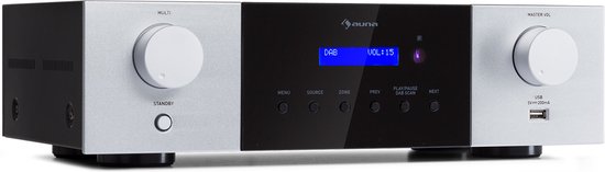 Auna AMP-4000 DAB HiFi-stereoversterker, DAB+-radio, Stereoversterker, USB, Afstandsbediening, Versterker met LED-display, HiFi-versterker, zwart-wit